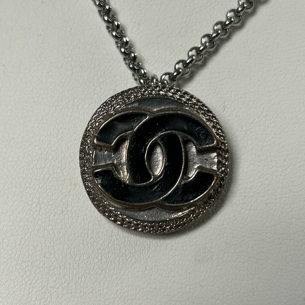 Chanel antique botton Silver Pendant Necklace